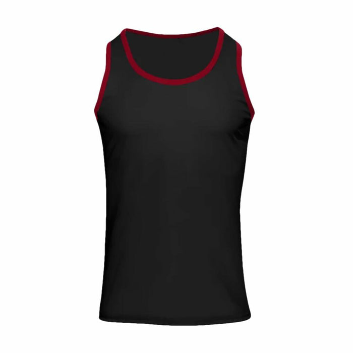 Generic Men's Round Neck Contrasting Splicing Slim Fit Sports Tank Top Black XXL