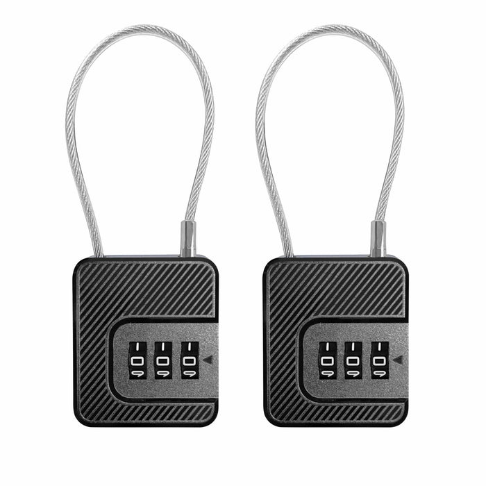 Coipdfty 3-Digit Combination Lock Flexible Steel Cable Waterproof Black 2-Pack