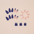 YEFIUO Press On Nails 24 Pcs Short Almond French Blue & White Rhinestones