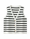 Chevara Women's Sleeveless Striped Sweater Vest V Neck White Size S