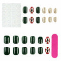 WLGDLH 24Pcs Dark Green Square Christmas Tree Glitter Press On Nails