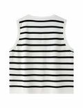 Chevara Women's Sleeveless Striped Sweater Vest V Neck White Size S