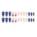 YEFIUO Press On Nails 24 Pcs Short Almond French Blue & White Rhinestones