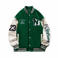 Crazyfire Mens Varsity Letterman Bomber Jacket Leather Sleeves Black Size S