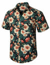 Enlision Men's Floral Hawaiian Shirt Short Sleeve Button-Down Black Size S