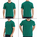 LEDING Stripes Men's Summer Cotton Short Sleeve Crew Neck T-Shirt Green&Blue S