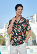 Enlision Men's Floral Hawaiian Shirt Short Sleeve Button-Down Black Size S