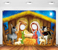 DoraDream Nativity Scene Face Hole Backdrop 5x3.3 ft Rustic Christmas