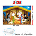DoraDream Nativity Scene Face Hole Backdrop 5x3.3 ft Rustic Christmas
