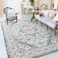 FlyDOIT Vintage 5x8 Blue Floral Medallion Washable Area Rug