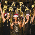 Black and Gold Happy Birthday Banner Pre-Strung Garland for Men Party Decor