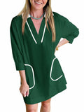 Saodimallsu Womens V Neck Color Block Swimsuit Coverup Mini Dress Green Size M