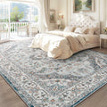 FlyDOIT Vintage 5x8 Blue Floral Medallion Washable Area Rug