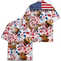 PIGO Simmental Cow Hawaiian Shirt Men US Flag Short Sleeve Size XX-L