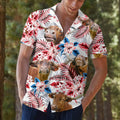 PIGO Simmental Cow Hawaiian Shirt Men US Flag Short Sleeve Size XX-L