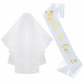 Apone Fatu 3 Pcs Bride Crown Headband Sash Veil Bachelorette Party Gold