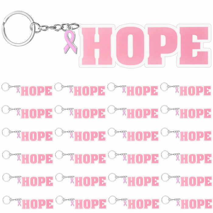 Nosiny 24 Pcs Pink Breast Cancer Awareness Acrylic Keychains 4.13x1.42in