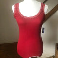 miduo Womens Slim Fit Scoop Neck Lace Trim Ribbed Knit Tank Top Red Size L