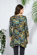 ENMAIN Plus Size Tunic Top Women 3/4 Sleeve V Neck Paisley Flare Size XX-Large