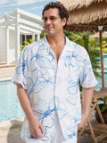 ALLOVIN Mens Hawaiian Shirt Floral Button Down Blue White XL