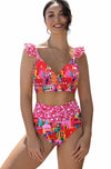 SPORLIKE Women High Waisted Triangle Bikini Cross Back Swimwear Castle Print M