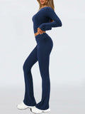 FAIRY SEASON Womens 2PC Lounge Set V Neck Top Flare Pants Blue Size XS