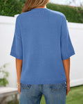 BTFBM Women's Short Sleeve Button Up Cardigan Sweater Blue Size S