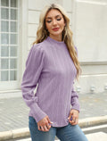 JUSTFASHIONNOW Womens Ribbed Knit Puff Sleeve Sweater Purple Size XL