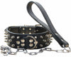 haoyueer Leather Spiked Studded Dog Collar & Chain Leash Set XL Black