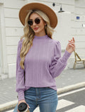 JUSTFASHIONNOW Womens Ribbed Knit Puff Sleeve Sweater Purple Size XL