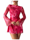 Milumia Women's Floral Bell Sleeve Mini Dress Boat Neck Pink Size M