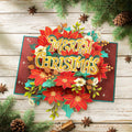 POPWOW Christmas Floral Poinsettia 3D Pop Up Card 5x7 with Envelope