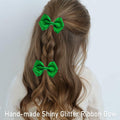 ZOLYCO 3 Inch Glitter Green Hair Bows Clips Alligator Hairpin 2 Count