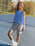 TARSE Womens Crop Tank Top Sleeveless Workout Tee Seablue Size L