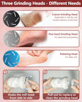 NKJVE Electric Foot File Callus Remover 3 Heads 2 Speed White Rechargeable