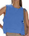 TARSE Womens Crop Tank Top Sleeveless Workout Tee Seablue Size L