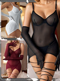 popiv Lingerie Mesh Babydoll Lace Chemise Sleepwear Dress White Size L