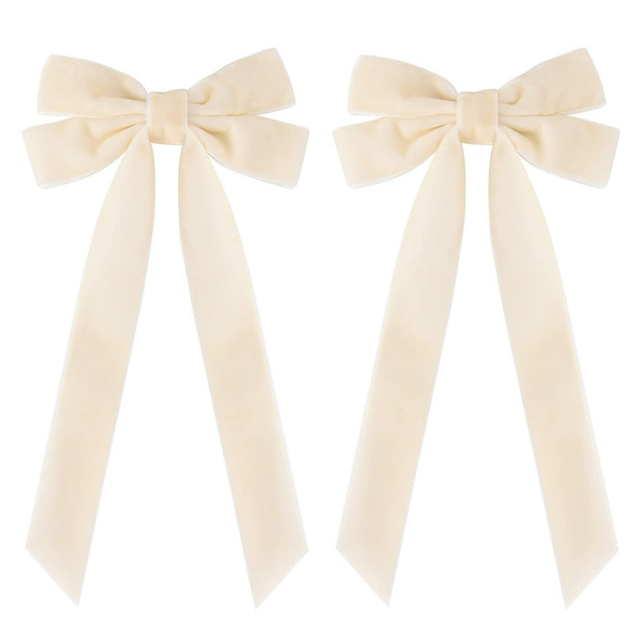 Aileam 2PCS Velvet Hair Bows Ivory Beige Big Fall Alligator Clips