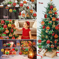 gisgfim 16 Pc Christmas Wooden Ornaments Set Red Green Gold Balls