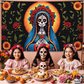 Pardi Day of the Dead Backdrop Banner Floral Black Red Mexican Fiesta Decor