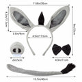 JIALWEN Donkey Costume Set Ears Nose Tail Bowtie Animal Kit Gray One Size