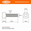 NIULUNBAO M10-1.5x80mm Hex Socket Head Cap Screw 304 Stainless Steel 6PCS Silver
