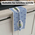 BNHJKFQZ Christmas Kitchen Towels Blue Stripes & Wreath 16x24 Set of 2