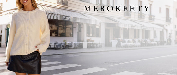 MEROKEETY Women's Fall 2025 Long Sleeve Button Lapel Knit Cardigan White Size S
