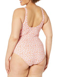 Amazon Essentials Women's One-Piece Coverage Swimsuit Pale Peach Micro Floral L