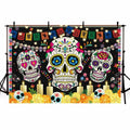 AIBIIN Day of The Dead Backdrop 7x5ft Red Black Mexican Sugar Skull