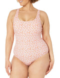 Amazon Essentials Women's One-Piece Coverage Swimsuit Pale Peach Micro Floral L