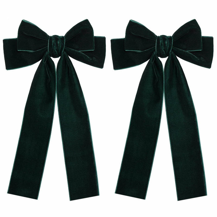 Miroksh Velvet Ribbon Hair Bows Clips Dark Green 2pcs 5.5 Inch