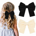 Aileam 2PCS Velvet Hair Bows Ribbon Clips Black Beige Alligator Clips