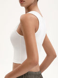 MOSSROZZ Crop Tank Top White Ribbed Athletic Slim Fit Sleeveless Size XS